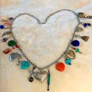 Handcrafted (by moi) Silver Heart Charm Necklace with Multicolor Dangle Accents